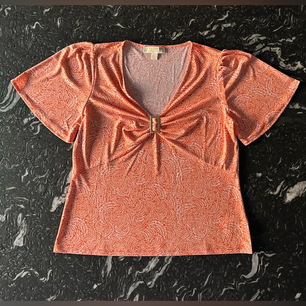 Michael Kors Orange Swirl Blouse with Bell Sleeves Large